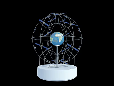 Blue Earth Globe Enclosed In Metal Frame Structure On White Base 3d model