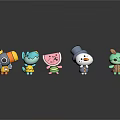 Cartoon Game And Movie Characters With Various Colors Unique Designs Arranged On Reflective Background