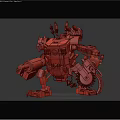 Red Smart Machine Mechanical Design With Cannon Arm Gears Chains And Large Eyes