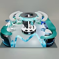VICMEE Modern Exhibition Booth Design With Blue White Arc Structure And Display Area