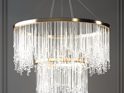 Modern Luxury Chandelier With Gold Circular Frame And Transparent Crystal Pendants 3d model