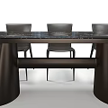 Modern Dining Table With Textured Top Six Black Chairs And Stylish Black Legs
