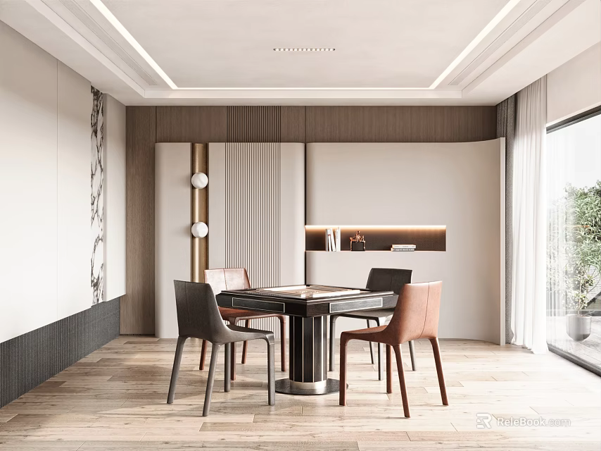 Luxurious Hotel Mahjong Room Interior With Modern Mahjong Table Comfortable Chairs And Warm Lighting 3d model 