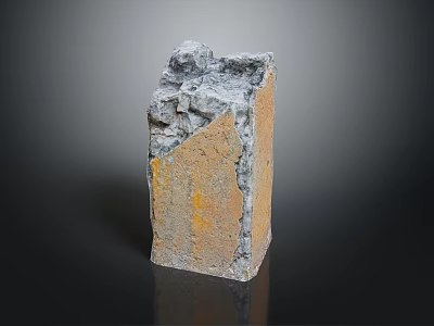 Old Damaged Stone Pillar Featuring Rough Gray And Yellow Weathered Surface Texture 3d model