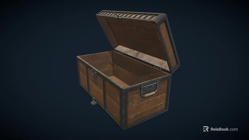 Open Commercial Wooden Storage Chest With Metal Hardware And Empty Interior For Business Storage Solutions 3d model 