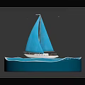 Elegant Sailboat Water Transport on Blue Water Circular Platform with Seagulls
