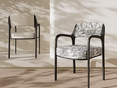Elegant Modern Dining Chairs With Patterned Fabric And Black Metal Frame For Home Decor 3d model