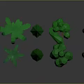 Cartoon Scene Featuring Low Poly Green Trees And Various Plant Shapes