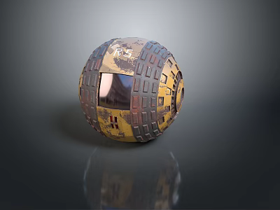 Artistic Decorative Sphere Made of Colorful Tile Squares With Mirrored Panel On Dark Background Reflection 3d model