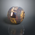 Artistic Decorative Sphere Made of Colorful Tile Squares With Mirrored Panel On Dark Background Reflection
