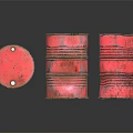 Industrial Equipment Featuring Three Red Rustic Barrels With Shiny Reflective Surfaces