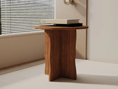 Wooden Side Table By Window In Living Room With Books On Top 3d model