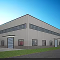 Modern Industrial Factory Building With White Metal Exterior Large Windows And Roller Doors