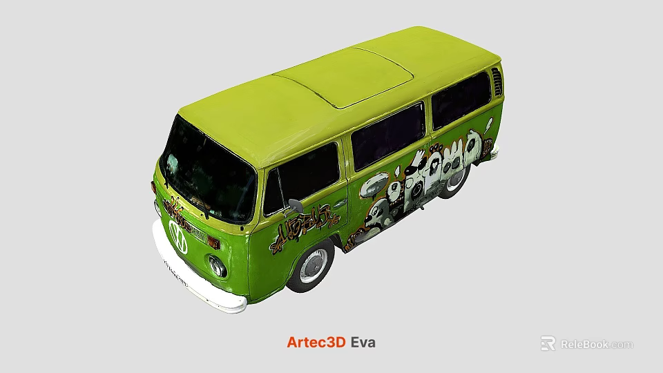 Vibrant Green Bus 3D Model Featuring Graffiti Art And Exterior Details 3d model 