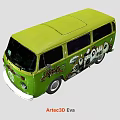 Vibrant Green Bus 3D Model Featuring Graffiti Art And Exterior Details