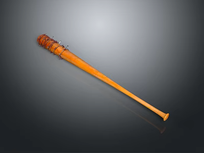 Orange Wooden Baseball Bat Wrapped With Leather On Gray Gradient Background With Reflection 3d model