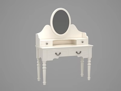 Elegant White Dressing Table With Oval Mirror Decorative Drawers And Carved Legs 3d model