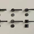 Various Black Metal Door Handles In Different Styles Mounted On Light Colored Surface 3d model