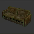 Brown Leather Double Sofa With Distressed Vintage Design And Comfortable Seats