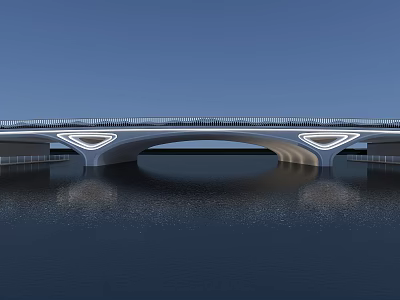 Municipal Road Bridge With Modern Arched Structure And Water Surface Reflection 3d model