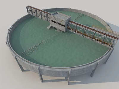 Circular Concrete Water Treatment Tank With Central Platform And Walkway 3d model