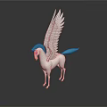 White Pegasus Sculpture With Blue Mane Tail And Wings On Dark Background