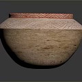 Household Clay Pot With Red Decorative Rim And Striped Pattern Design 3d model