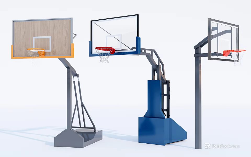 Sports Equipment Various Design Basketball Hoops With Wooden And Transparent Backboards 3d model 