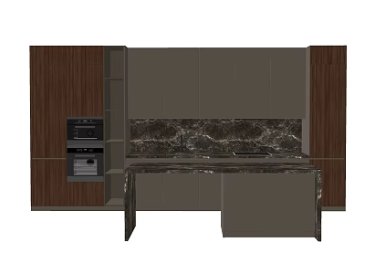 Contemporary Kitchen Interior With Wooden And Gray Cabinets And Marble Backsplash 3d model