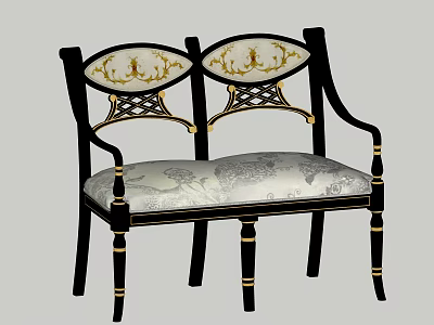 Classic Elegant Two Seater Sofa With Black Wooden Frame And Patterned Cushion 3d model