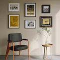 Middle Ages Hanging Picture Combination Bauhaus Single Chair Side Several Aquatic Green Plant Picture Frame Photo Wall 3d model