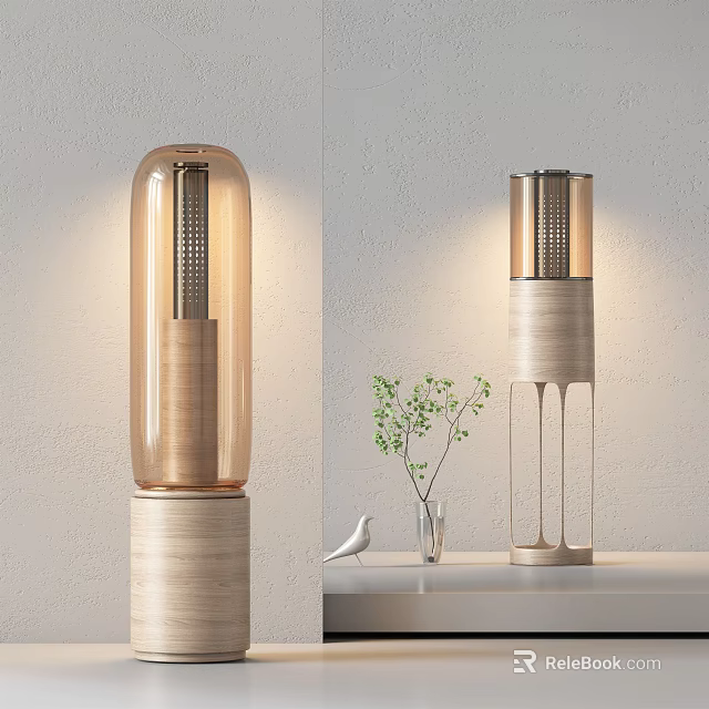 Modern Wooden Floor Lamp With Transparent Shade For Elegant Home Decor 3d model 