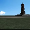 Ancient Architecture Multi story Brown Gold Pagoda With White Base On Green Grass Blue Sky