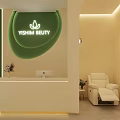 Modern Beauty Hair Salon Interior With Stylish Lighting Green Plants And Nail Art Decor