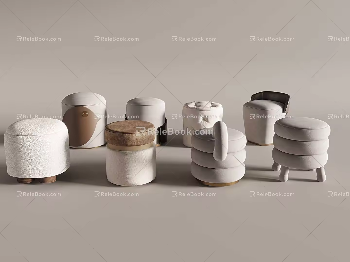 Modern Sofa Stool Shoe Changing Stool Fabric Stool Round Stool 3d model