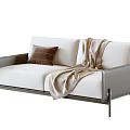 Modern Two Seater Sofa with White Seat Gray Frame Brown Cushion Beige Blanket Metal Legs
