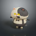 Cute Gray And White Cartoon Cat Doll With Yellow Eyes Bow Tie Round Body Small Arms And Short Legs