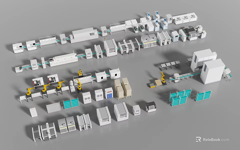 Diverse Industrial Equipment And Production Line Machinery With Mechanical Parts And Conveyor Systems 3d model 