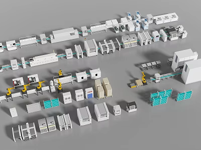 Diverse Industrial Equipment And Production Line Machinery With Mechanical Parts And Conveyor Systems 3d model