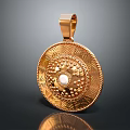 Elegant Gold Round Pendant With Intricate Carvings And Central Pearl