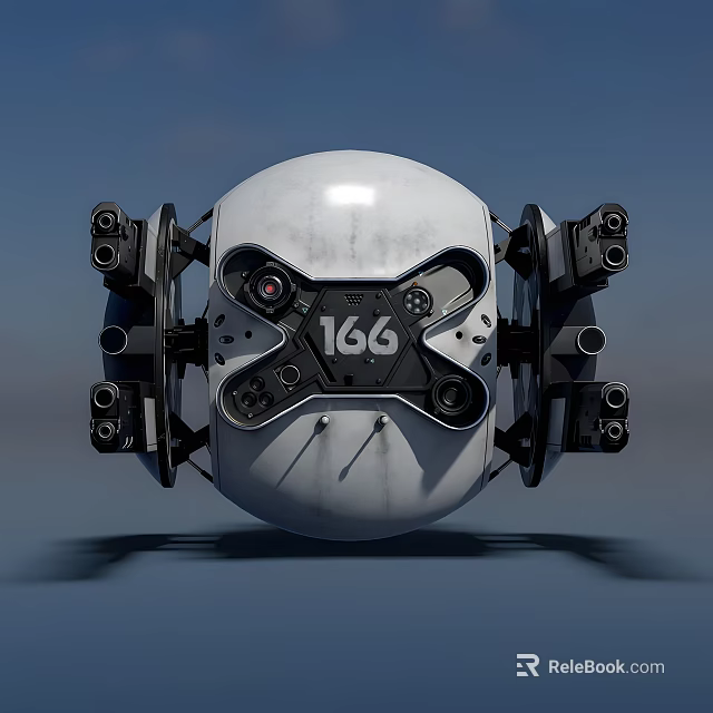 Futuristic Spherical Weapon With 166 Marking Multiple Barrels And Sleek White Surface 3d model 