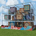 Photo Check-in Spot with Multi-layer Metal Frame Colorful Cubes Intricate Patterns and Arabic Script 3d model