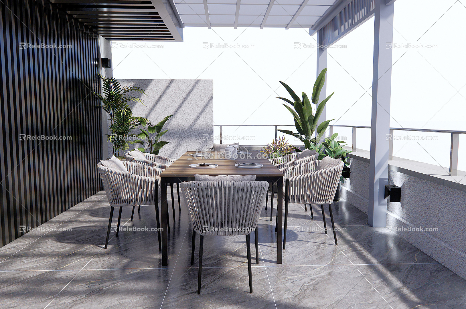 Modern Balcony Outdoor Dining Table and Chair 3d model