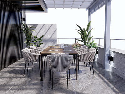 Modern Balcony Outdoor Dining Table and Chair 3d model