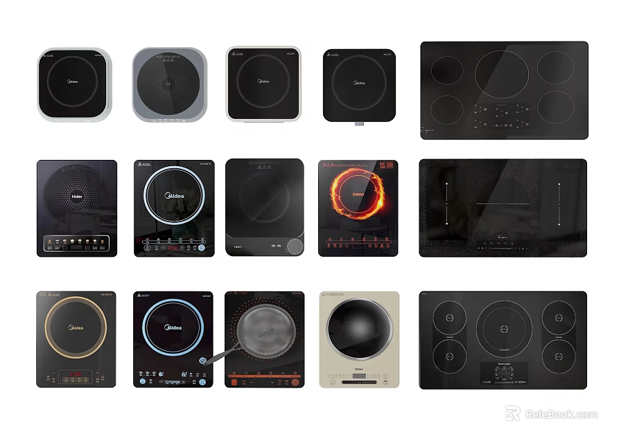Stylish Modern Kitchen Appliances Featuring Different Induction Cooktop Styles 3d model 