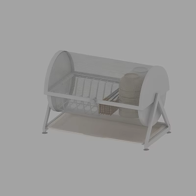 White Metal Mesh Dish Drying Rack with Tray and Dishes Storage for Kitchen Use 3d model