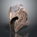 Intricate Metallic Helmet With Ancient Fantasy Style Eagle Beak Design And Hollowed Decorations