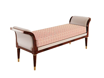 Elegant Footstool with Wooden Frame Armrests Backrest Red Patterned Upholstered Seat and Gold Legs 3d model