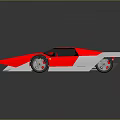 Red Angular Sports Car With White Accents Black Windows And Silver Wheels