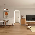 Modern Living and Dining Room Interior With Sofa Dining Table Wooden Flooring And Decorative Art